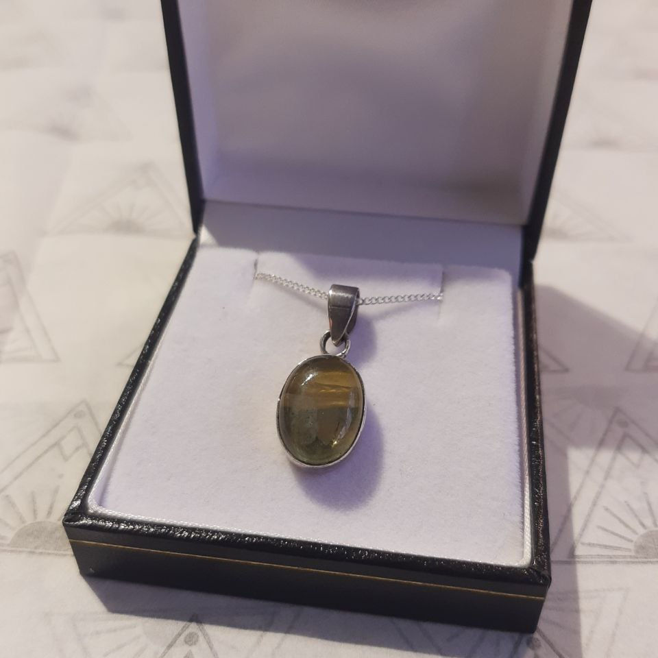 Thumbnail: Green and Yellow Fluorite Pendant in Sterling Silver