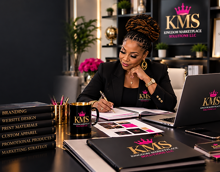 Woman working on branding at her desk