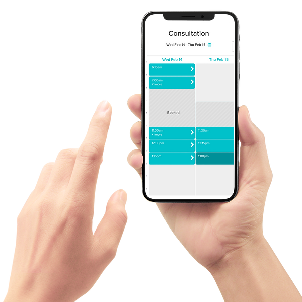 hands holding up phone booking a appointment with health Culture on the Jane App