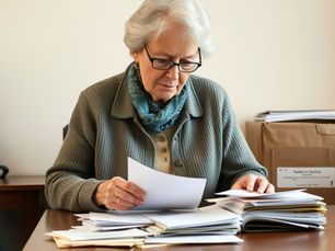 woman looking at bills and mail