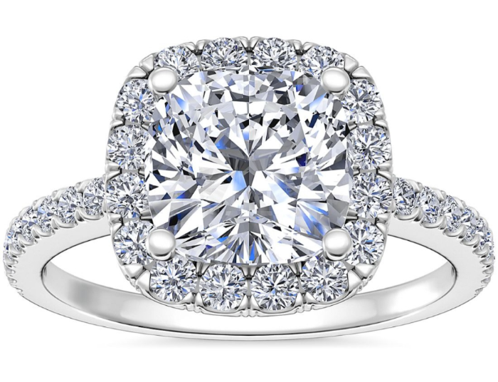 Thumbnail: Round Cut Halo Solitaire Engagement Ring 2ct Moissanite Diamond 10k Solid Gold