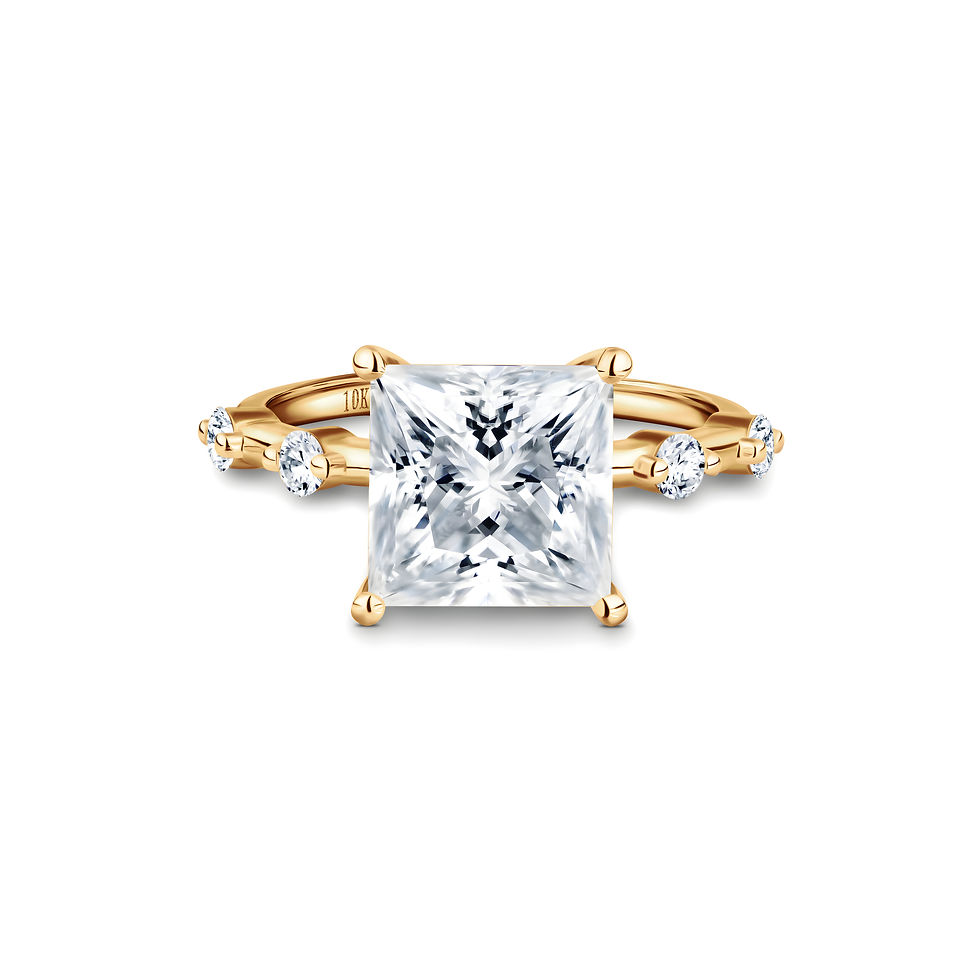 Thumbnail: 4CT Princess Cut with 4 Round Side Stones Moissanite Engagement Ring in 10k Gold