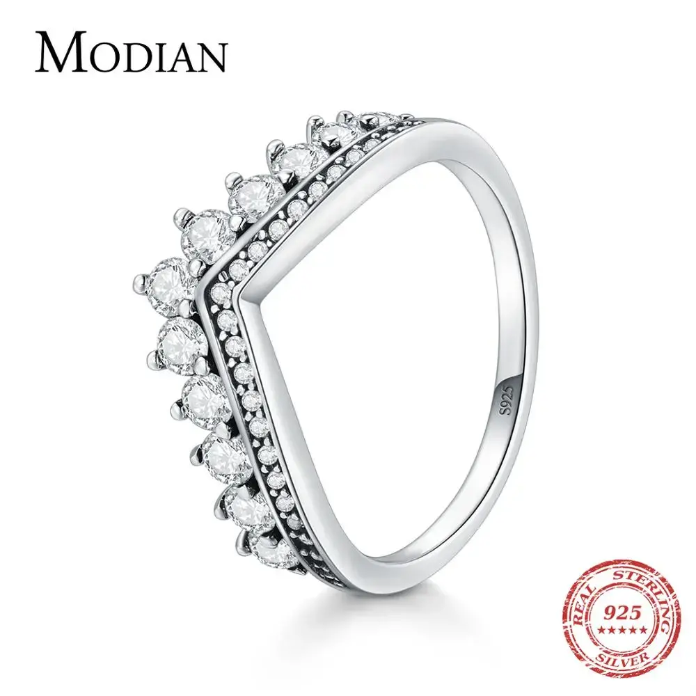 925 Sterling Zircon Crown Finger Ring Classic Stackable Silver Jewelry for Women