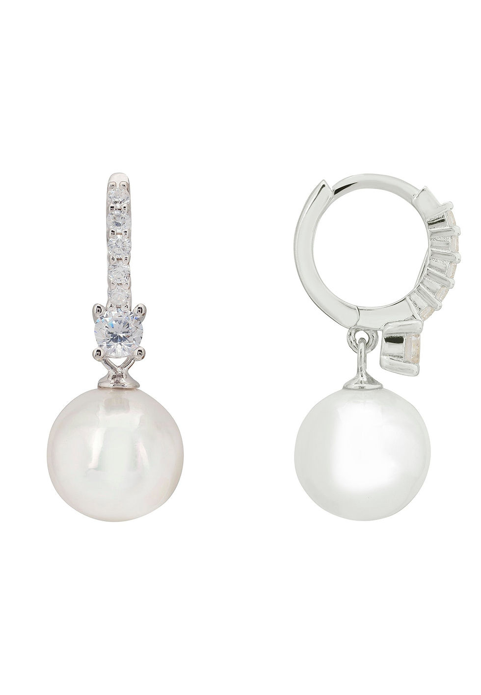 Thumbnail: Serenity Pearl Hoop Earrings Silver