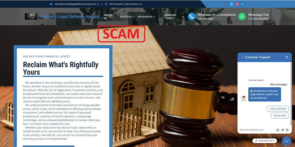 Recovery Legal Defence Counsel SCAM