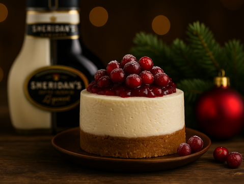 Sheridan’s Cranberry Cheesecake slice topped with berries