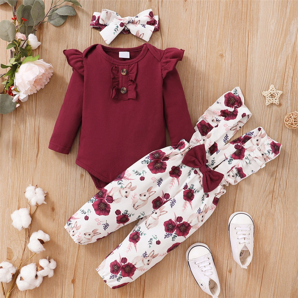 Baby Girl's 3-Piece Ruffle Bodysuit & Floral Pants Set