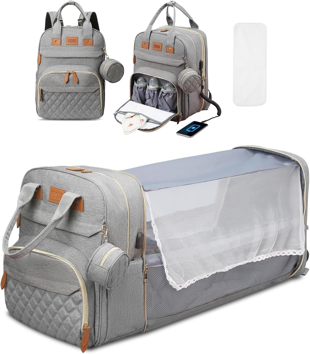 3-in-1 waterproof nappy bag backpack in grey