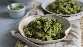 Miglio con verdure al pesto di rucola e noci