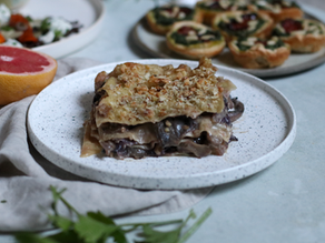 Lasagne vegane con radicchio, funghi e noci