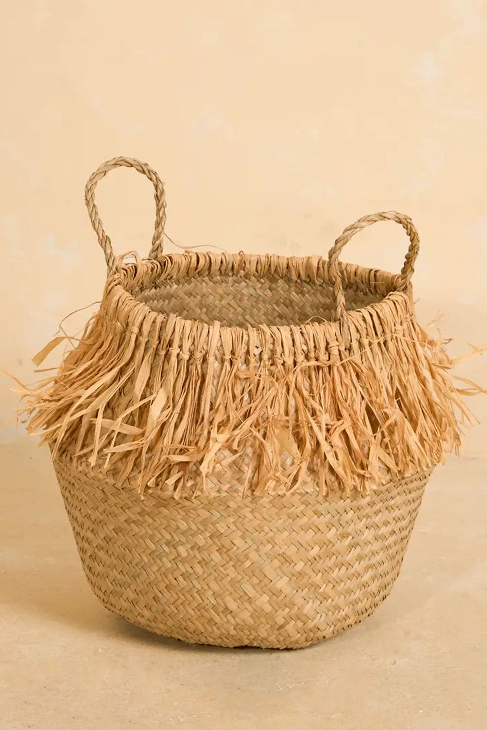 Seagrass Belly Basket: Raffia Fringe