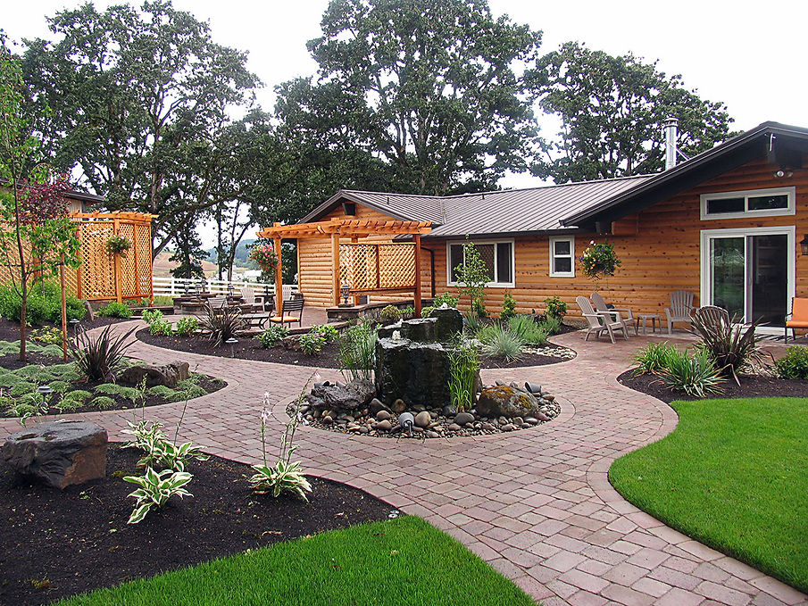 landscaped retreat with seating areas