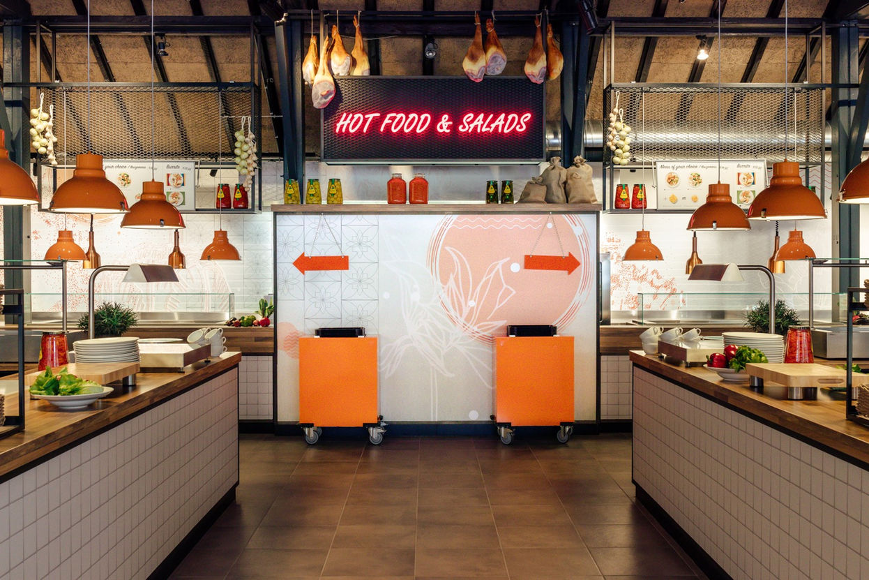 An image of a cool dining concept where a line and nudge systems helps steer the guests in order to create a pleasant and good flow through a leisure establishment. 