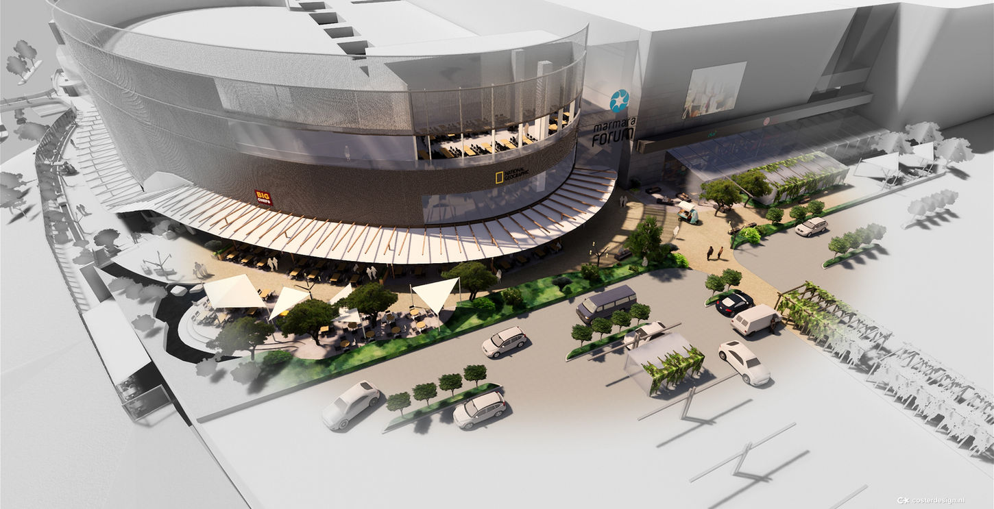 Outside aerial view of a leisure establishment design. The design is made by Arjen Coster of CosterDesign