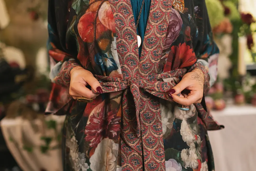 Market of Stars Flight of Fancy Long Duster Kimono Robe w/ Hummingbirds Flight Opera