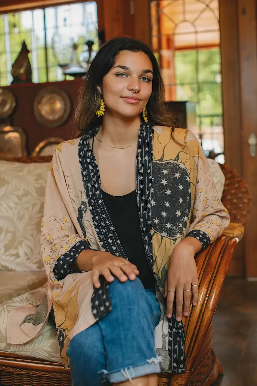 Market of Stars Milk & Honey Bamboo Bohemian Kimono Cardigan with Belt M&H Belted