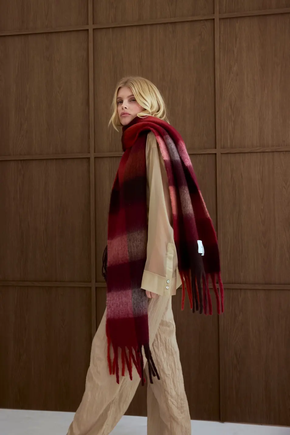 The Reykjavik Scarf - 100% Recycled - Burgundy check RJKSCFCRE007