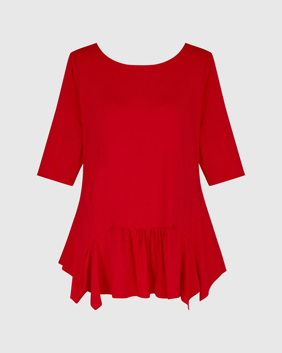 Alembika Ruffle Hem Top - Red ST705R