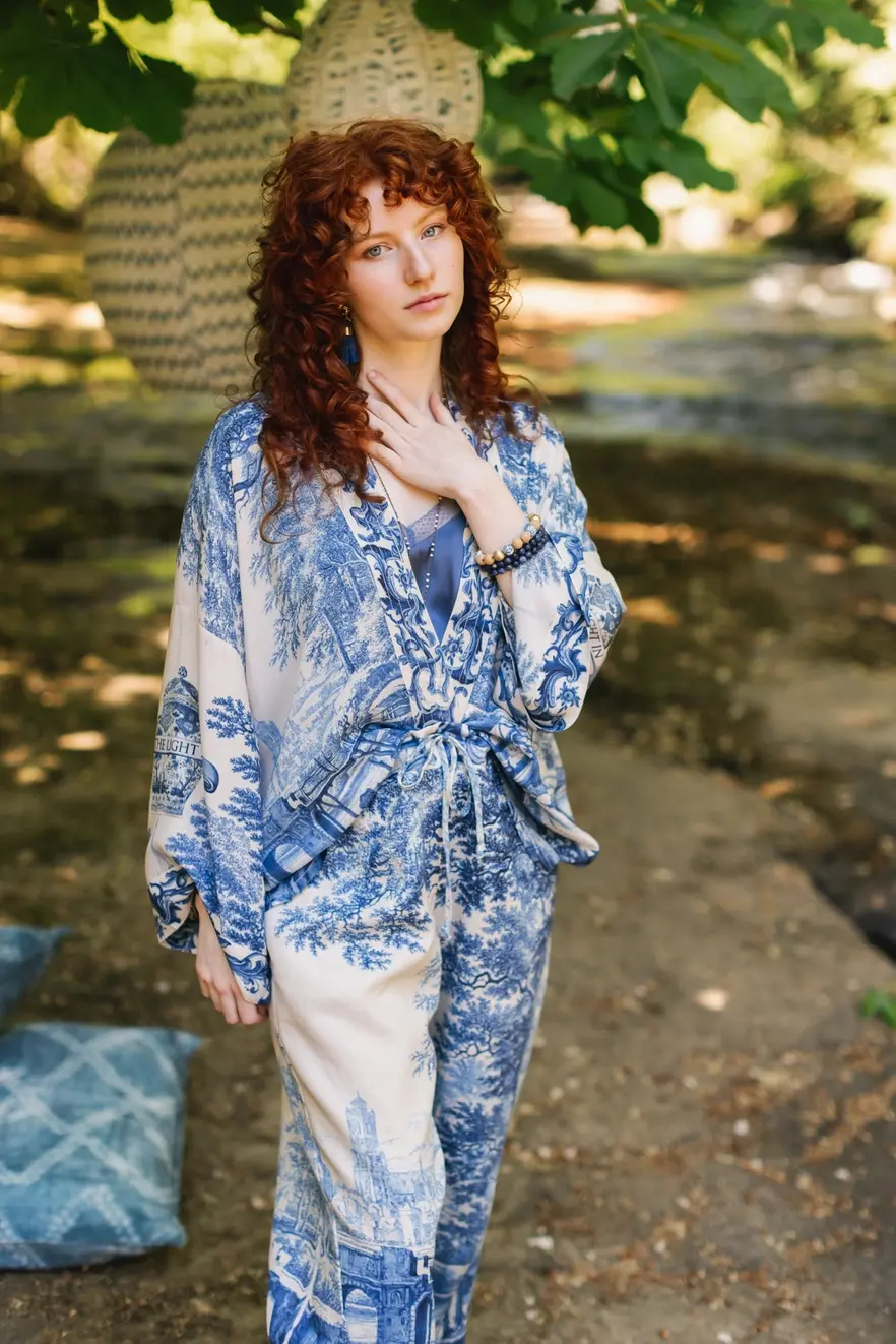 Market of Stars Let the Light in Pixie Duster Bamboo Kimono with Delft Cropped