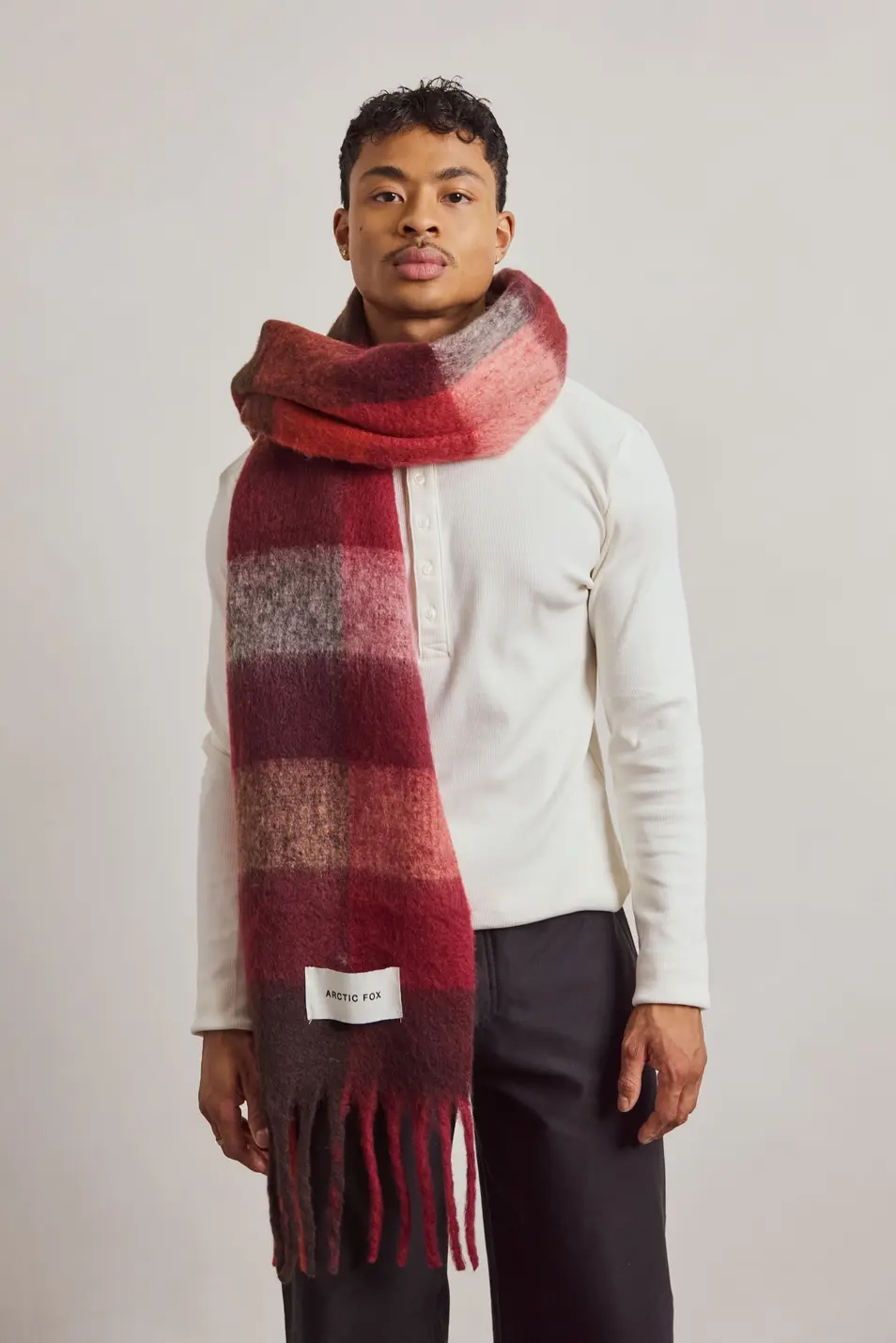 The Reykjavik Scarf - 100% Recycled - Burgundy check RJKSCFCRE007