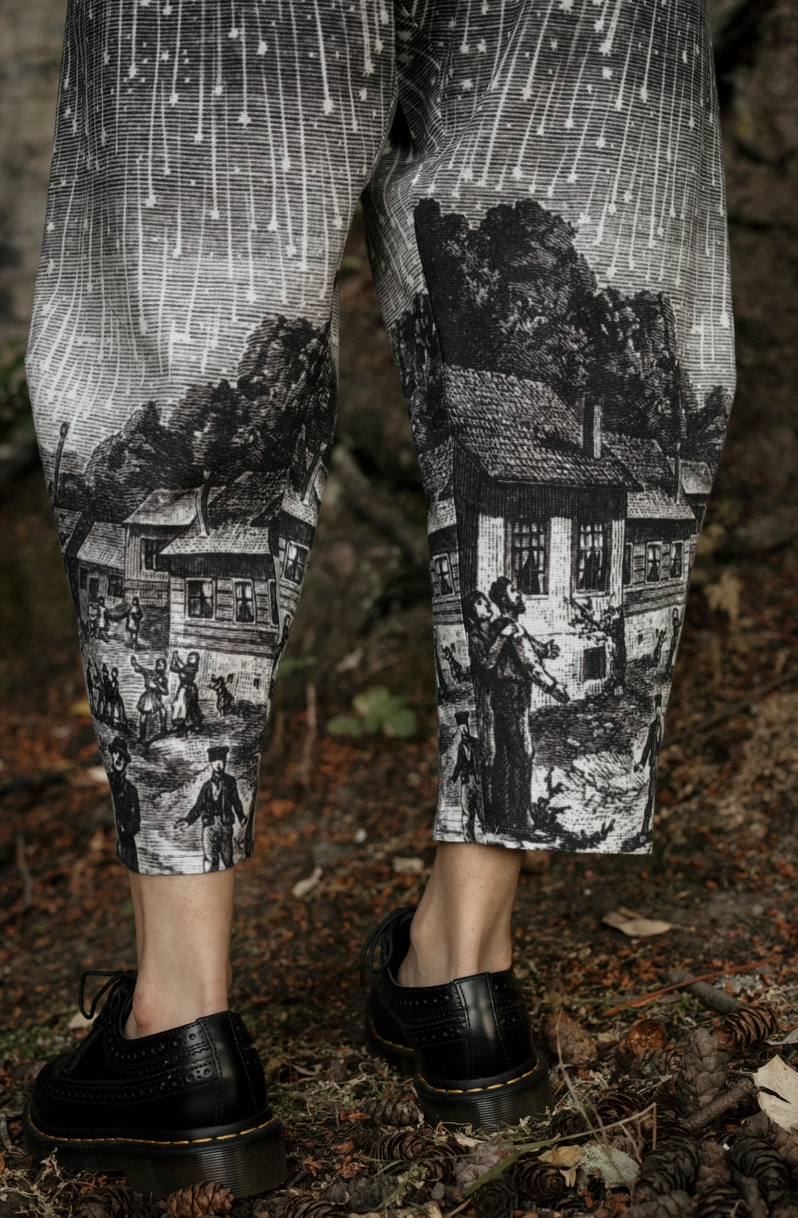 Stargazer Boho Linen Falling Star Print Cropped Artist Pants