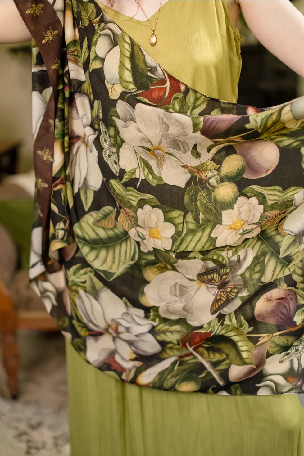 Market of Stars Fleur De Lune Scarf with Floral Print & Bees FLEURSCF000