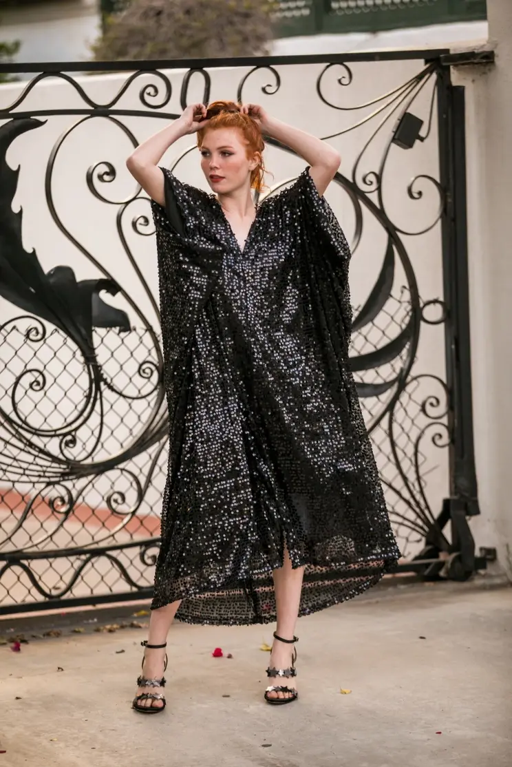 Jennafer Grace Sequin Caftan - Black CAF0053
