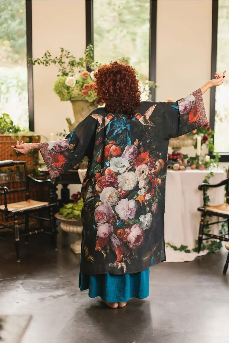 Market of Stars Flight of Fancy Long Duster Kimono Robe w/ Hummingbirds Flight Opera