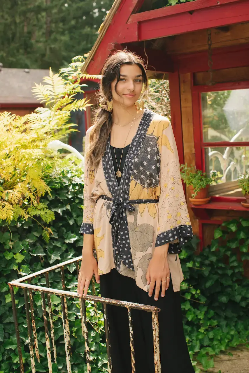 Market of Stars Milk & Honey Bamboo Bohemian Kimono Cardigan with Belt M&H Belted