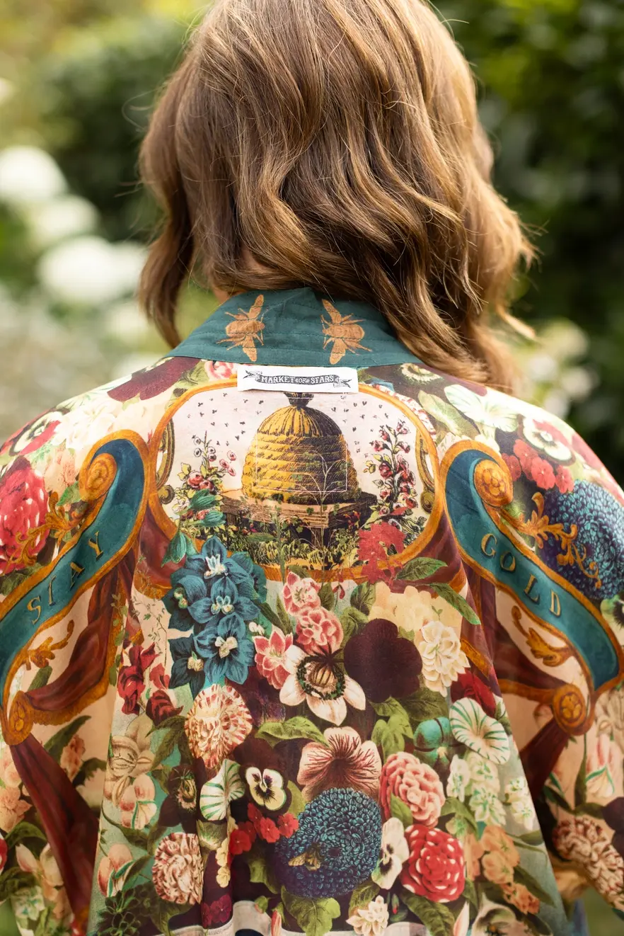 Market of Stars Stay Gold Pixie Duster Cropped Kimono with Rabbit and Bees