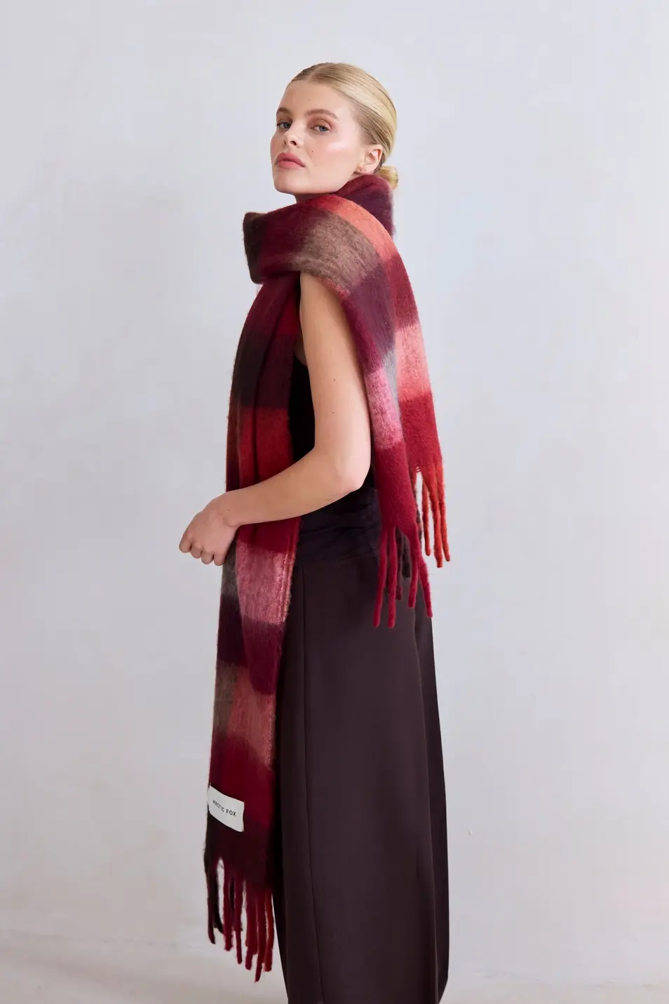 The Reykjavik Scarf - 100% Recycled - Burgundy check RJKSCFCRE007