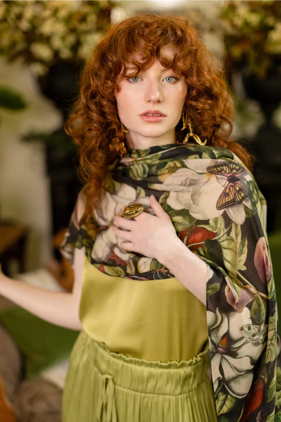 Market of Stars Fleur De Lune Scarf with Floral Print & Bees FLEURSCF000
