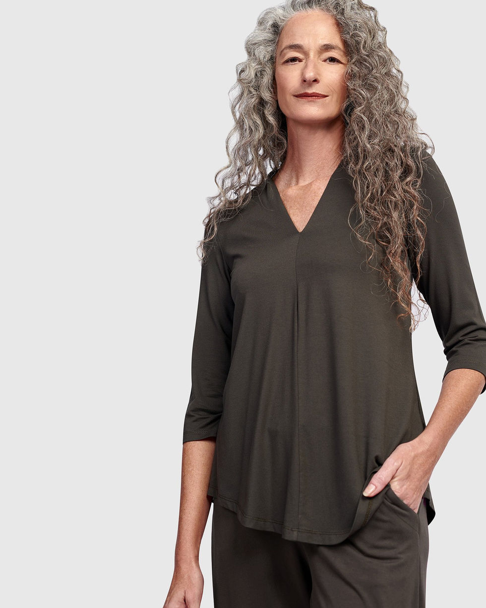 Alembika Essential V Neck Top - Khaki ST005K