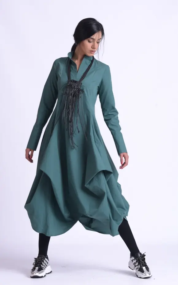Metamorphoza Long Sleeve Casual Maxi Dress - Green METD0162