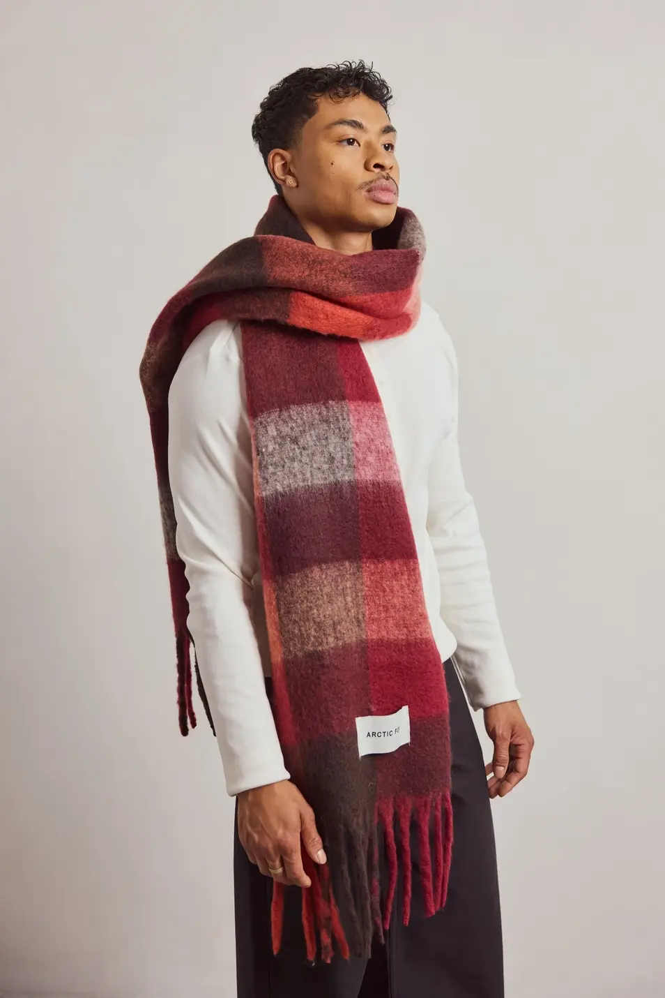 The Reykjavik Scarf - 100% Recycled - Burgundy check RJKSCFCRE007