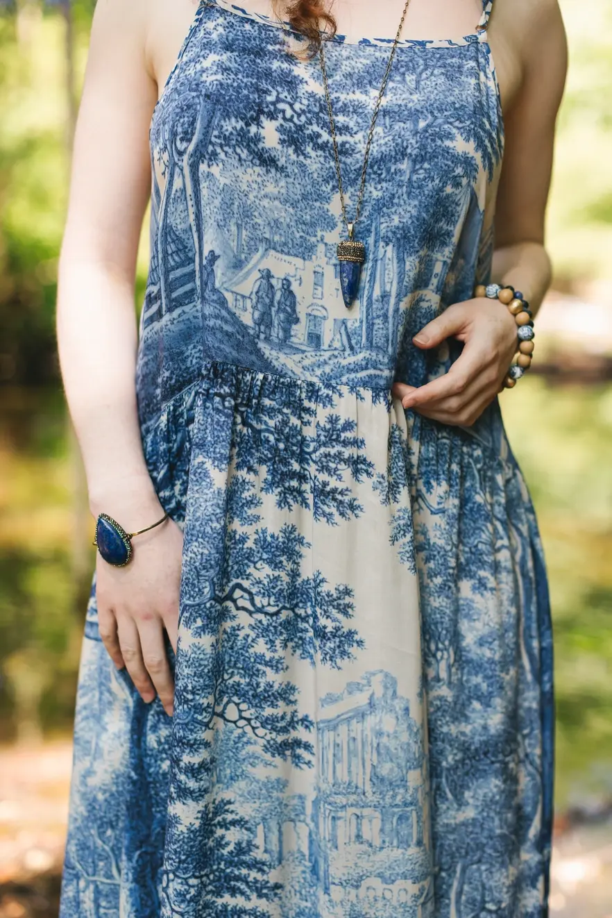 Market of Stars Let the Light in Bohéme Long Bamboo Slip Dress with Delft Print