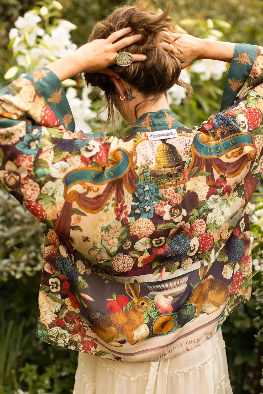 Market of Stars Stay Gold Pixie Duster Cropped Kimono with Rabbit and Bees