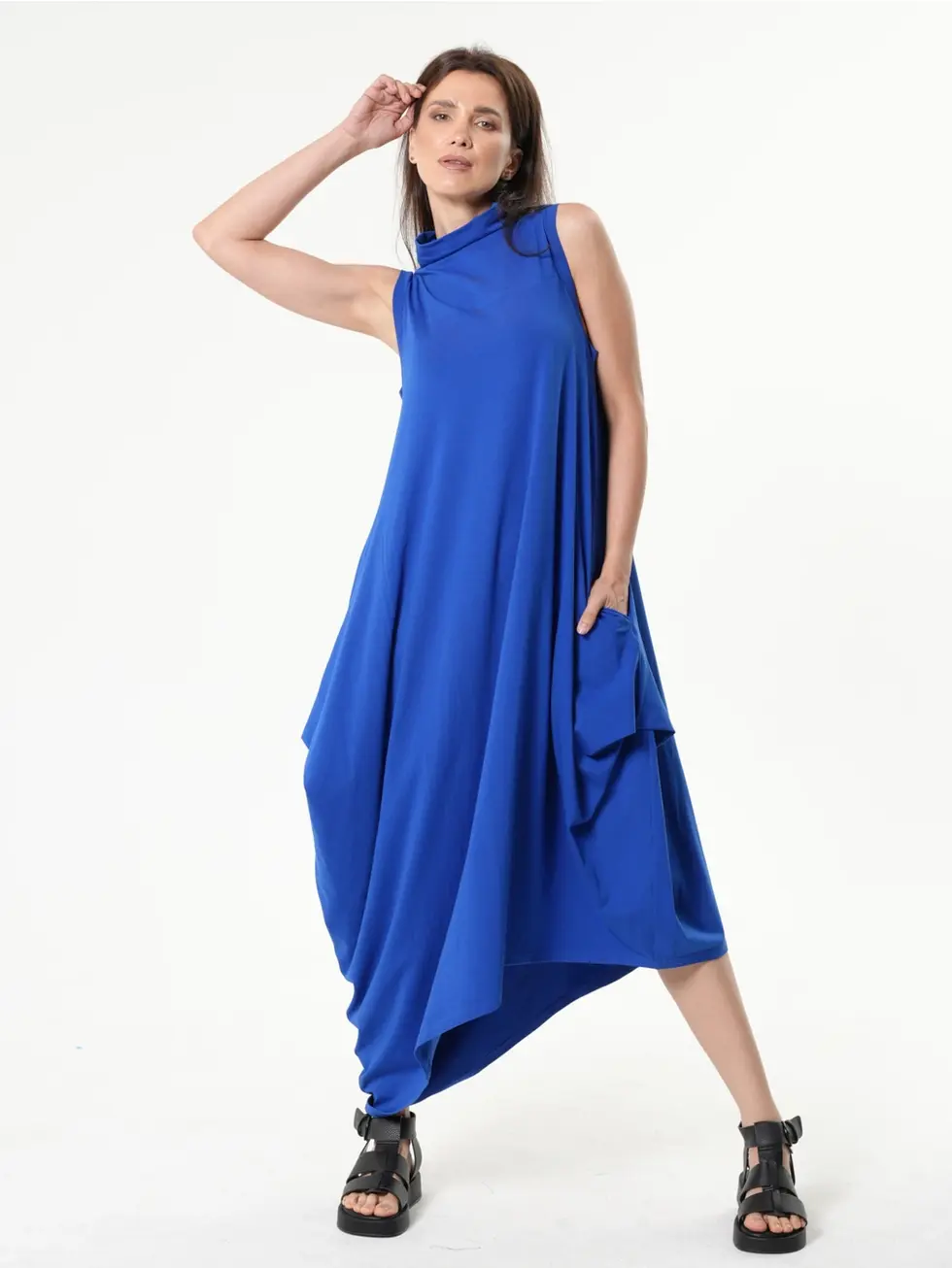 Metamorphoza Sleeveless Cotton Dress - Royal Blue