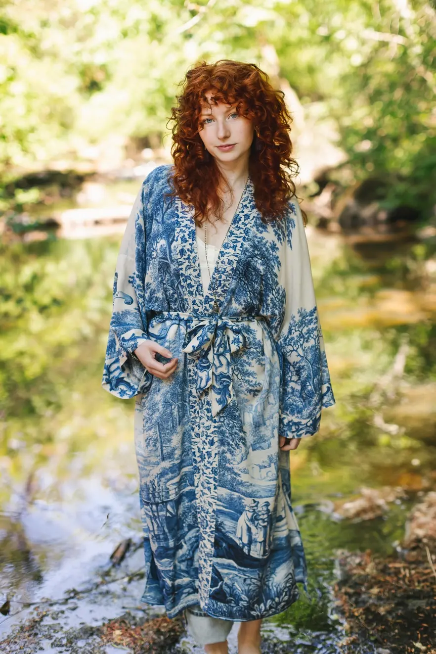 Market of Stars Let The Light In Opera Duster Kimono Robe Blue Delft Toile LTLI0ODU000