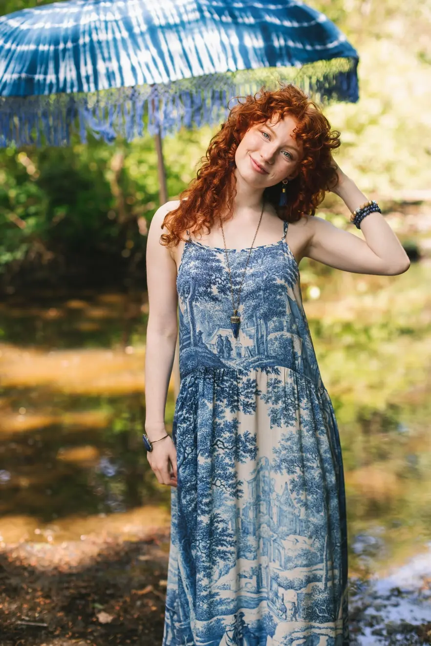 Market of Stars Let the Light in Bohéme Long Bamboo Slip Dress with Delft Print