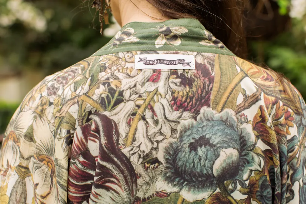 Market of Stars Love Grows Wild Floral Bamboo Cropped Kimono with Bees center back