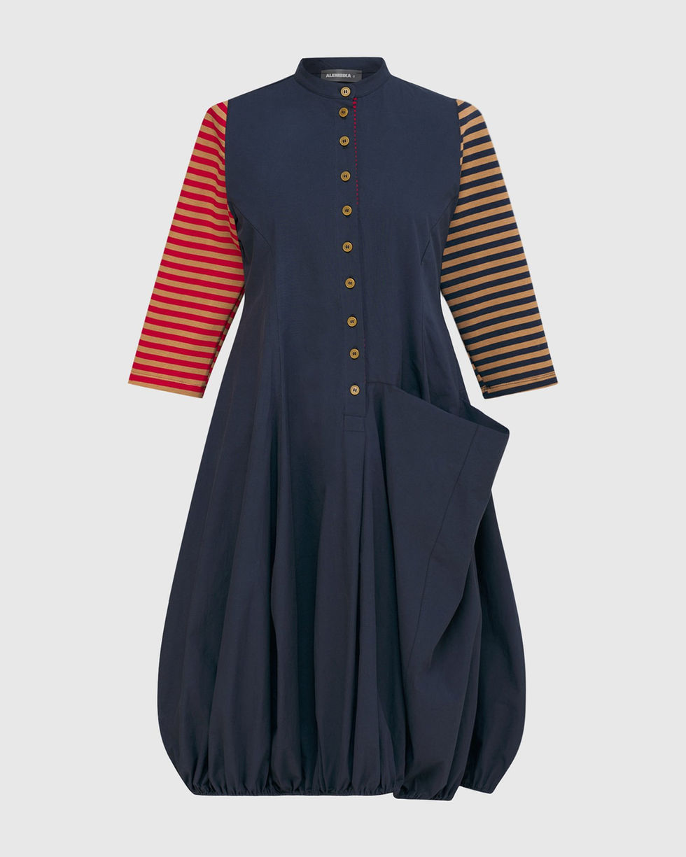 Alembika Contrast Balloon Dress - Stripes SD827M