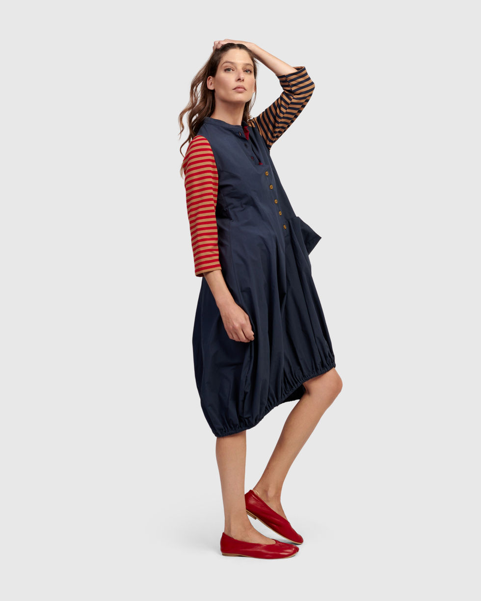 Alembika Contrast Balloon Dress - Stripes SD827M