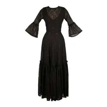 Jennafer Grace Sequin Lace Ruffle Dress - Black DRB0376