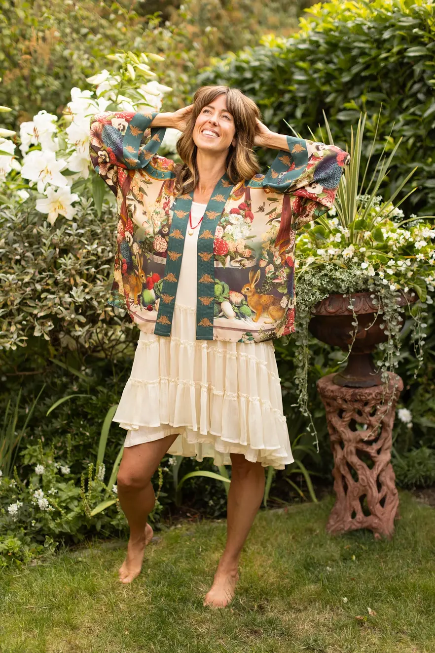Market of Stars Stay Gold Pixie Duster Cropped Kimono with Rabbit and Bees