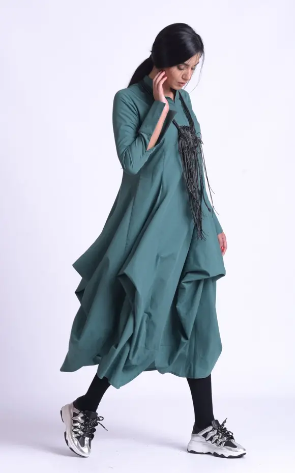 Metamorphoza Long Sleeve Casual Maxi Dress - Green METD0162