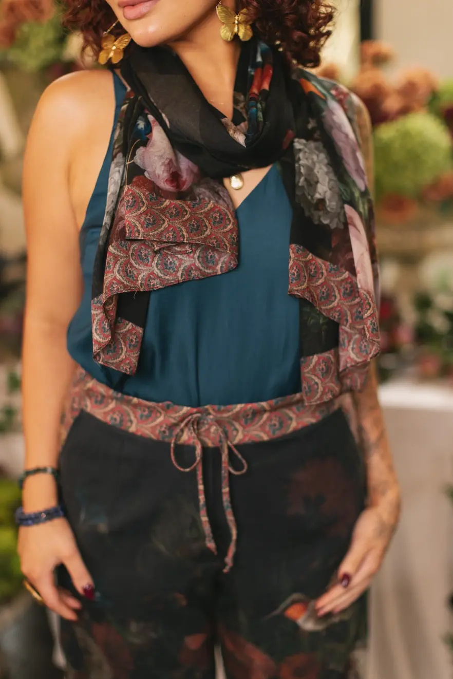 Market of Stars Flight of Fancy Floral Bamboo Scarf with Hummingbirds