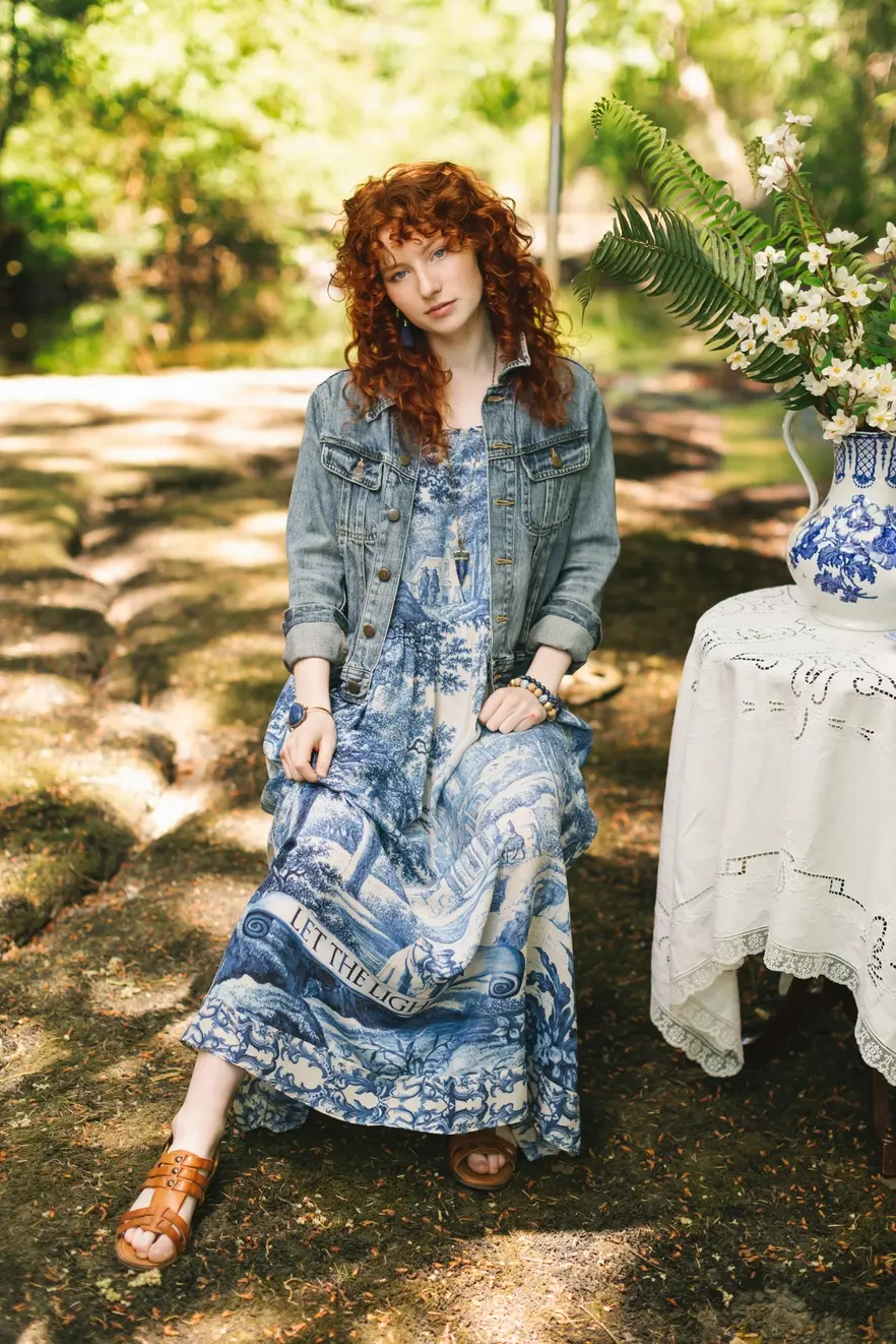 Market of Stars Let the Light in Bohéme Long Bamboo Slip Dress with Delft Print