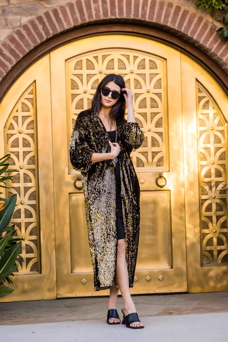 Jennafer Grace Sequin Cocoon Jacket - Gold OC0486