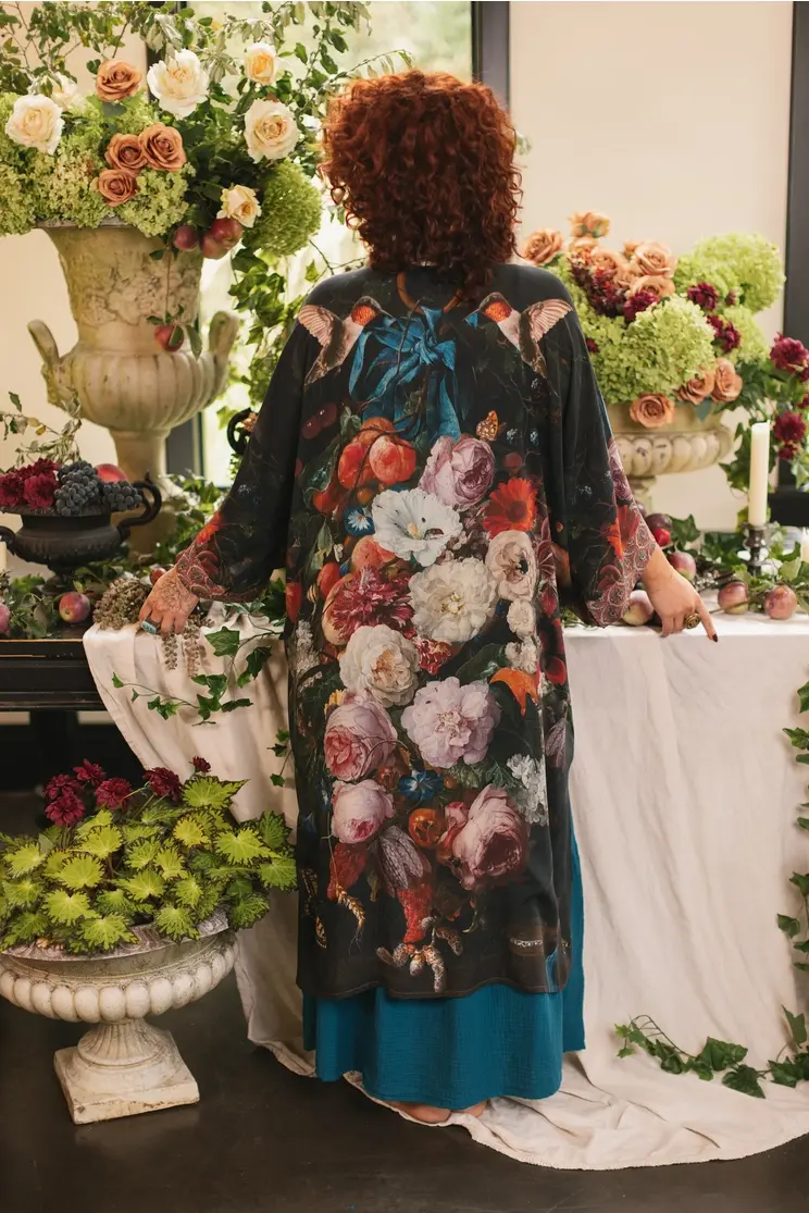 Market of Stars Flight of Fancy Long Duster Kimono Robe w/ Hummingbirds Flight Opera